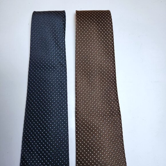 Woodward Men's Vintage Tie Quo Vadis Blue - Brown White Pin Dots - Picture 3 of 6
